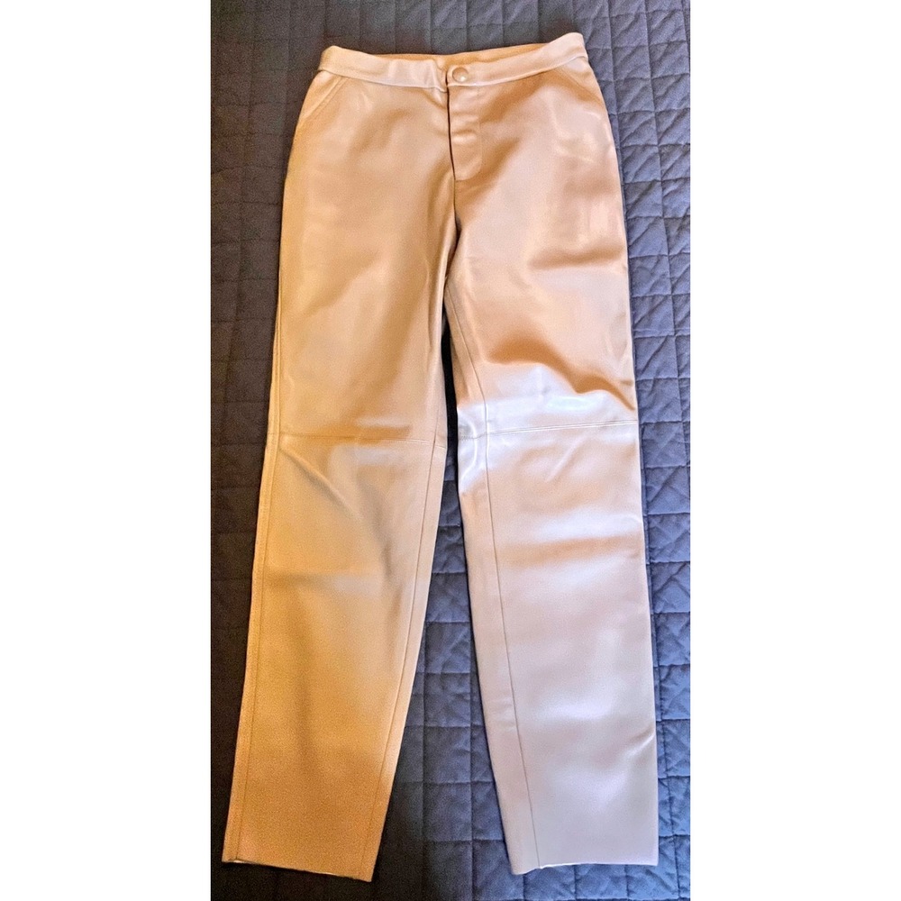Truth by Republic Tan Faux Leather‎ Straight Leg Pants Petite 4P Beige Vegan